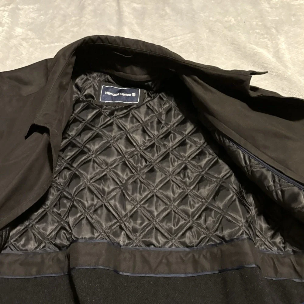 Newport Harbor Mens Trench Coat 44R Black All Weather Lining Long